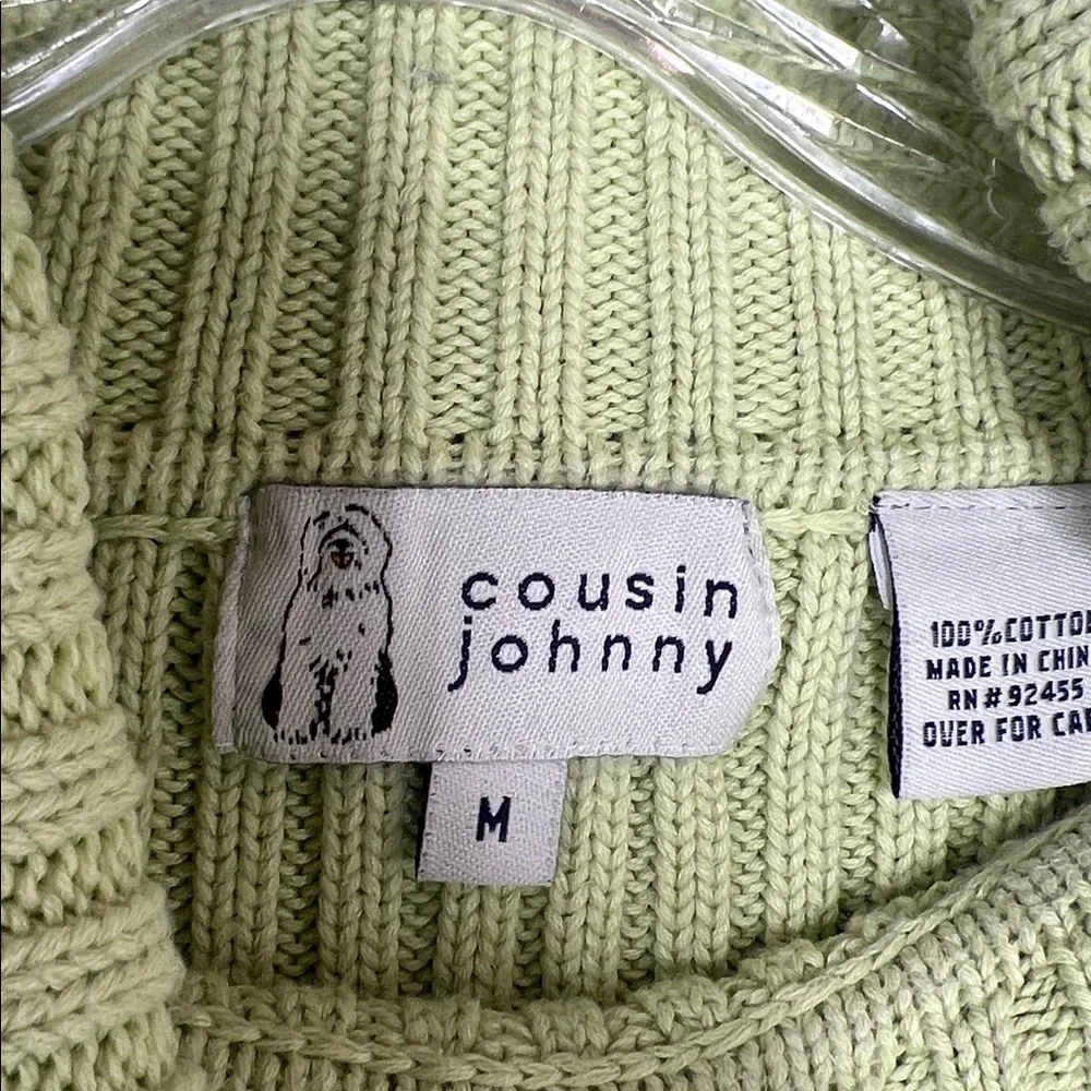 Cousin Johnny Whimsical Floral Lime Green Contour Knit Funnel Neck Sweater